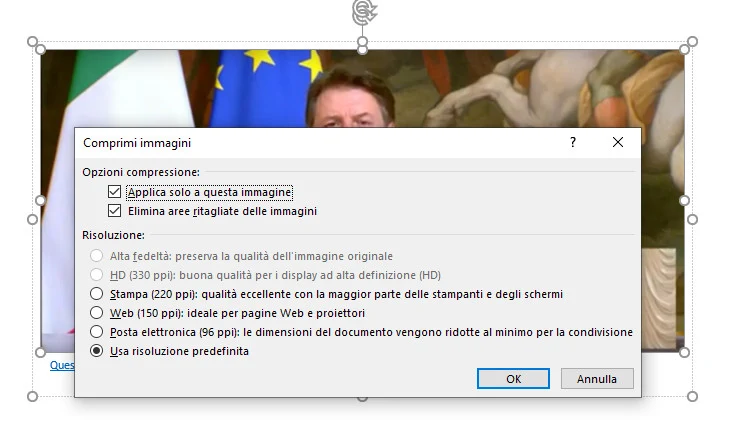 Opzioni compressione immagini Word Opzioni compressione immagini Word